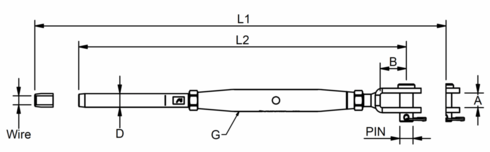 Rustfri vantskrue, gaffel/terminal stregtegning