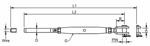 Rustfri vantskrue, gaffel/terminal stregtegning