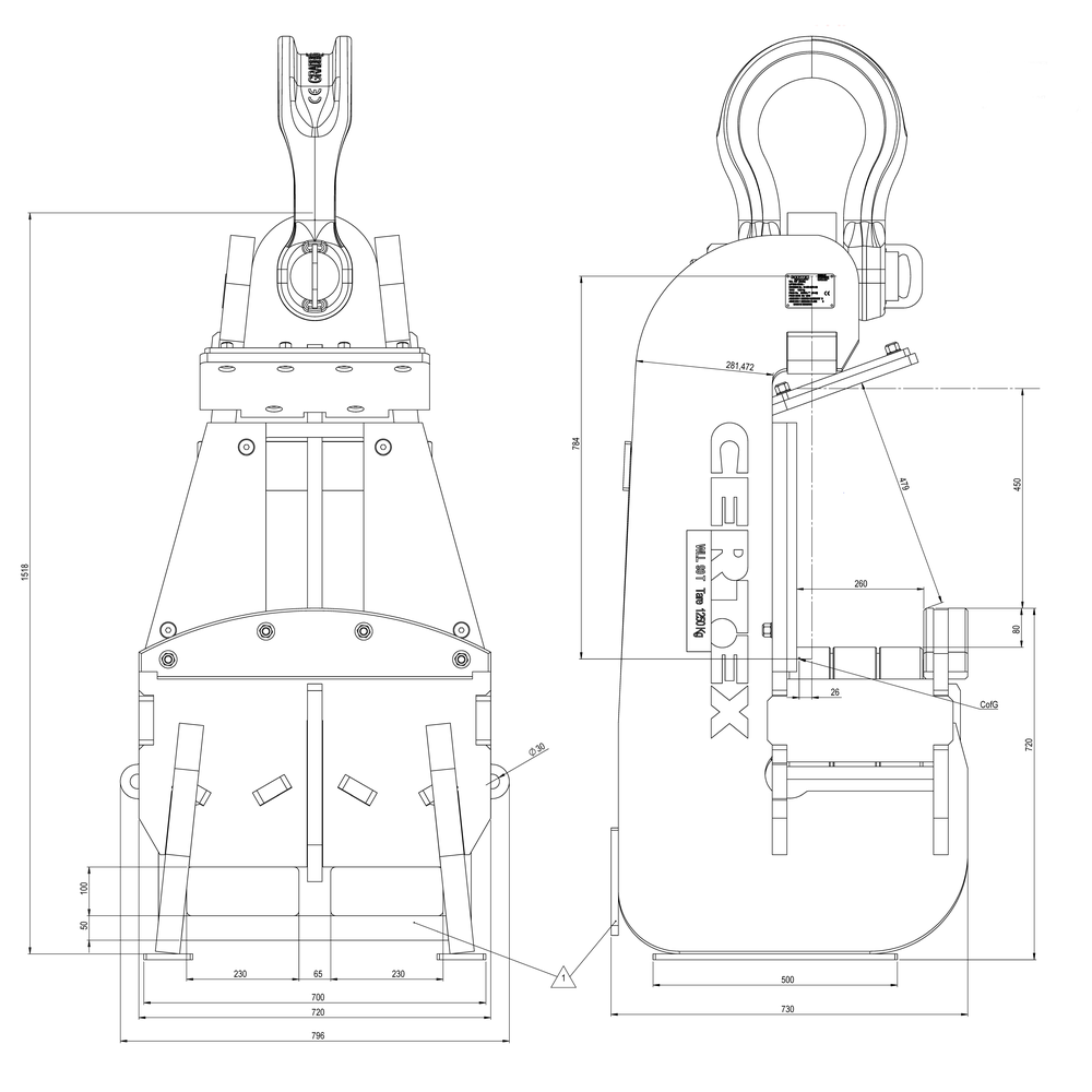 Certex j-hook 90 t for tower section lifting drawing | © CERTEX Danmark A/S