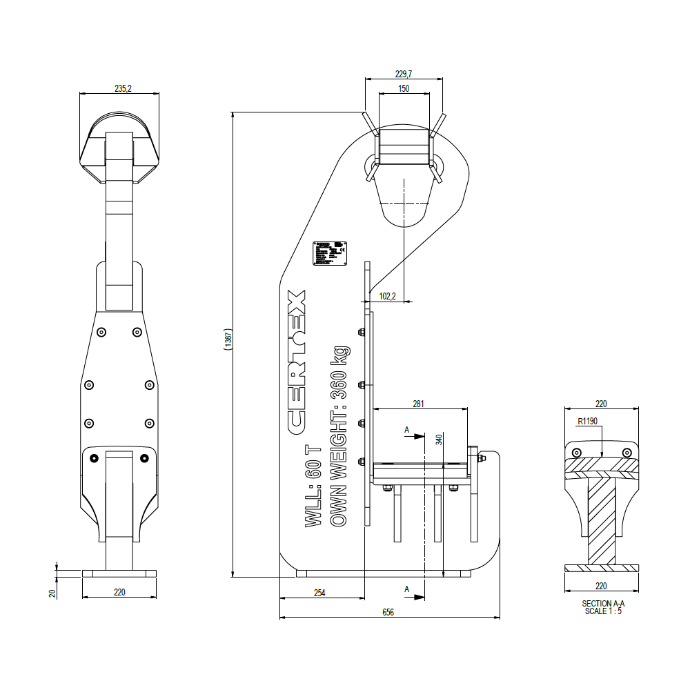 J-hook 60T by Certex drawing