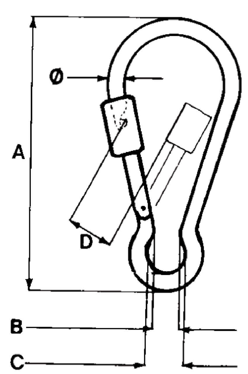 Snap hook with lock measurements