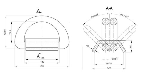 Double Weld-on Lashing 36 t measurements