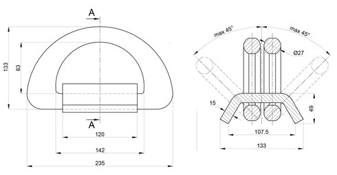 Weld-on Lashing Point 50 t measurements