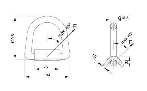 Weld-on Lashing Point 20 t measurements