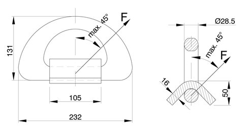 Weld-on Lashing 67 t measurements