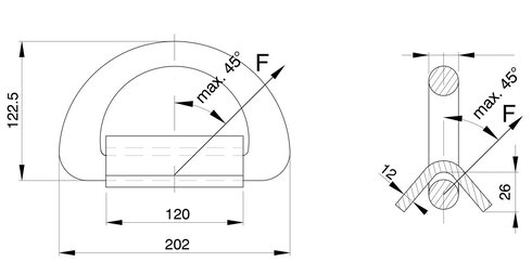 Weld-on Lashing Point 36 t measurement