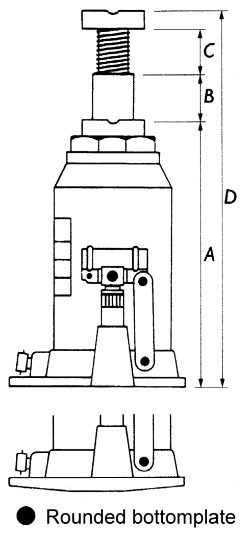 Hydraulisk flaskedonkraft tegning