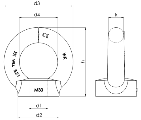 Stainless Lifting Eye Nut DIN 582 drawing