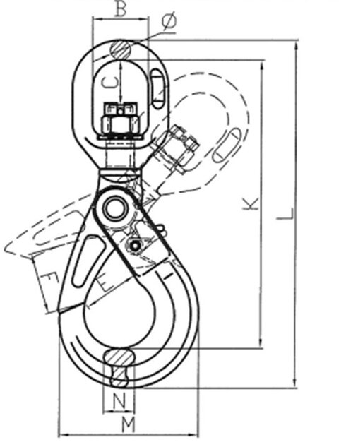 Sikkerhedskrog m/svirvel POWERTEX SLS stregtegning