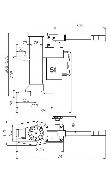 Tegning 5 ton hydraulisk donkraft PTJ-S1