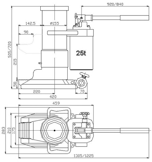 Tegning 25 ton hydraulisk donkraft PTJ-S1