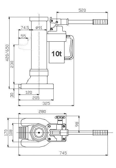 Tegning 10 ton hydraulisk donkraft PTJ-S1