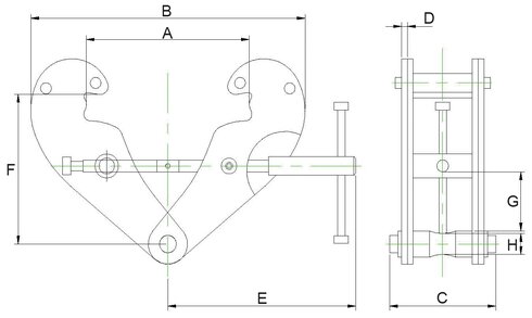 Bjælkeklemme POWERTEX PBC-S1 tegning