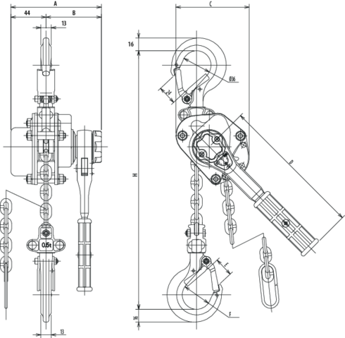 YAM lever hoist drawing