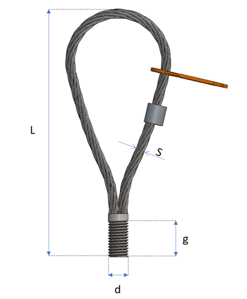 Lifting loop with crimped threaded spigot drawing