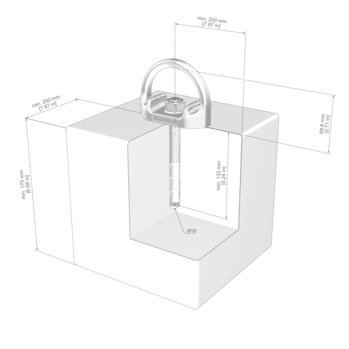 Permanent forankringspunkt D-Bolt AP-TYP-45 stregtegning | © Skylotec