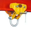 Adjustable runway beam trolley. Fitted with a width adjustment locking mechanism.