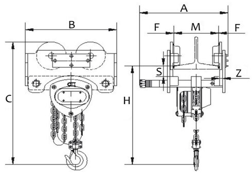 Trolley with integrated Chain Block drawing