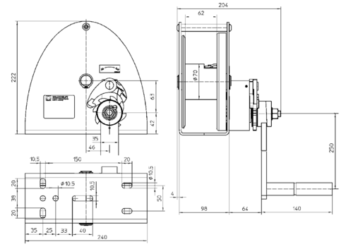 Bracket winch KWV-KWE 650 measurements