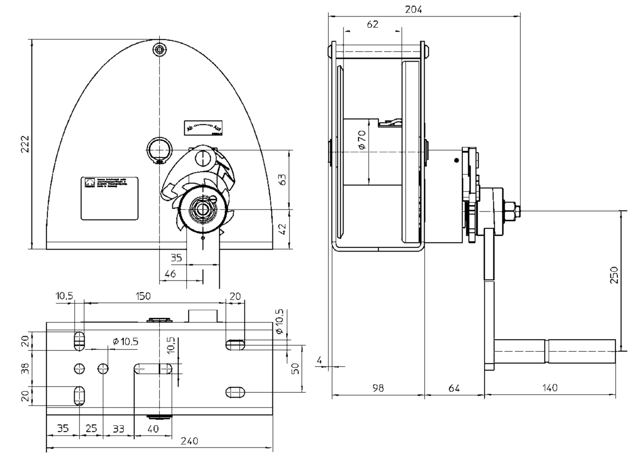 Bracket winch KWV-KWE 650 measurements