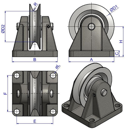Wire Pulley Sheave, type BR measurement