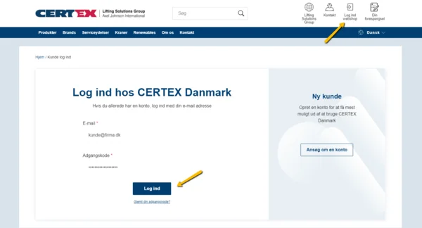 webshop login