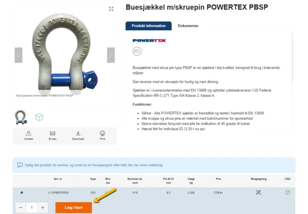 læg i kurv