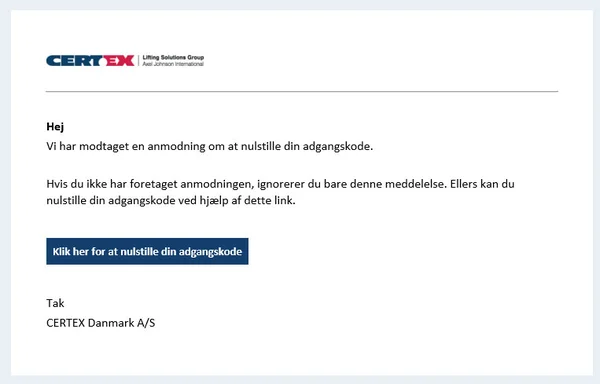 nulstilling af kodeord - mail