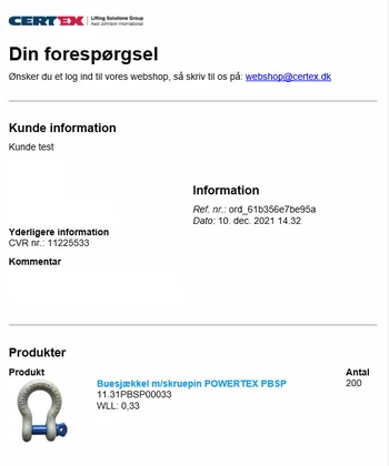 mail bekræftelse for forespørgsel