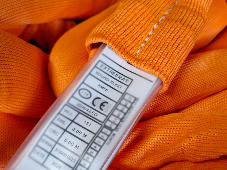 Label på HMPE sling Label på HMPE sling