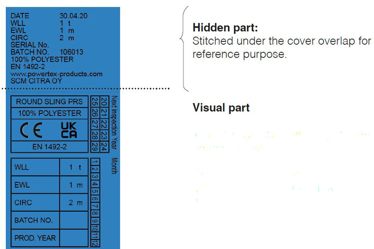 Hidden part of label on roundsling for traceability | © CERTEX Danmark A/S Hidden part of label on roundsling | © CERTEX Danmark A/S