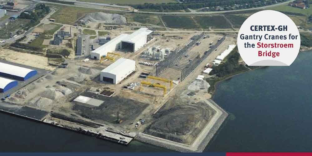 Aerial photo of the construction site for the new Storstroem Bridge