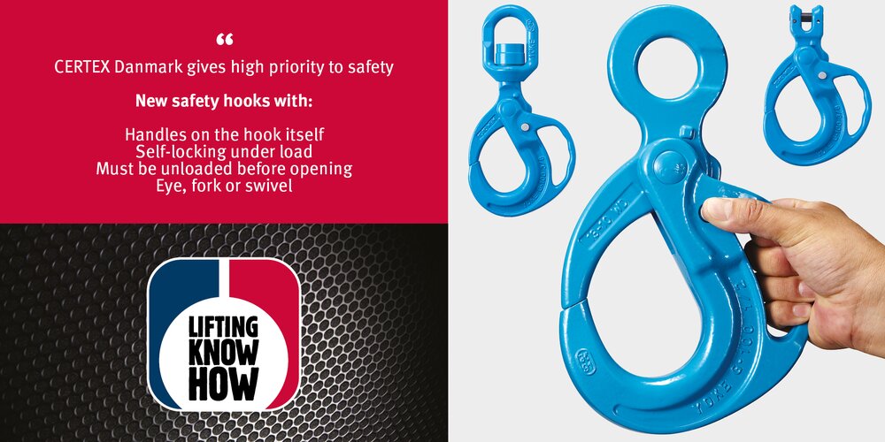 Hooks with grips | © CERTEX Danmark A/S Grip Safe Locking Hooks with handle | © CERTEX Danmark A/S