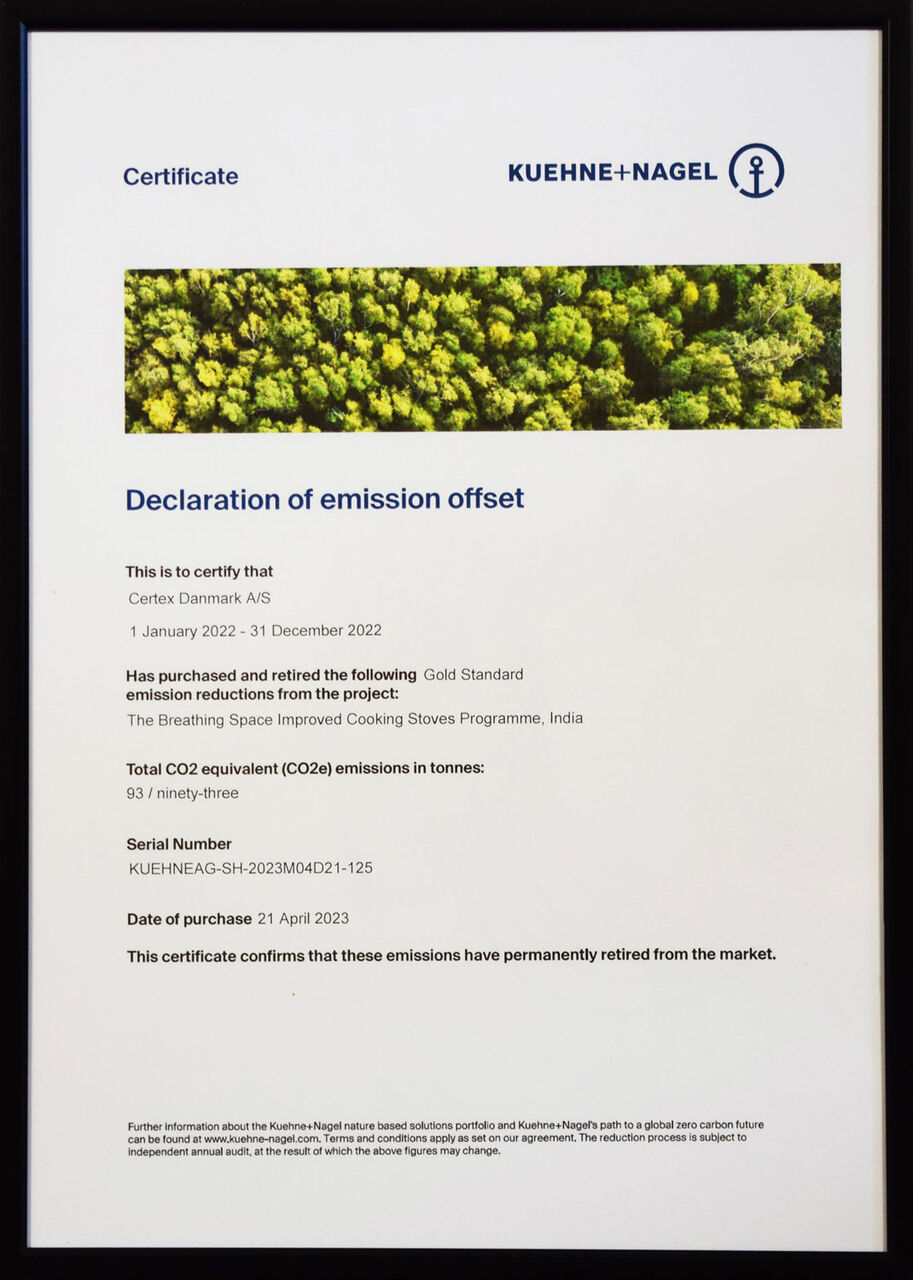 Erklæring om emissionskompensationsattest | © CERTEX Danmark A/S
